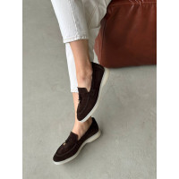 Замшевые цветные лоферы шоколад на низком ходу Арт. 156-6